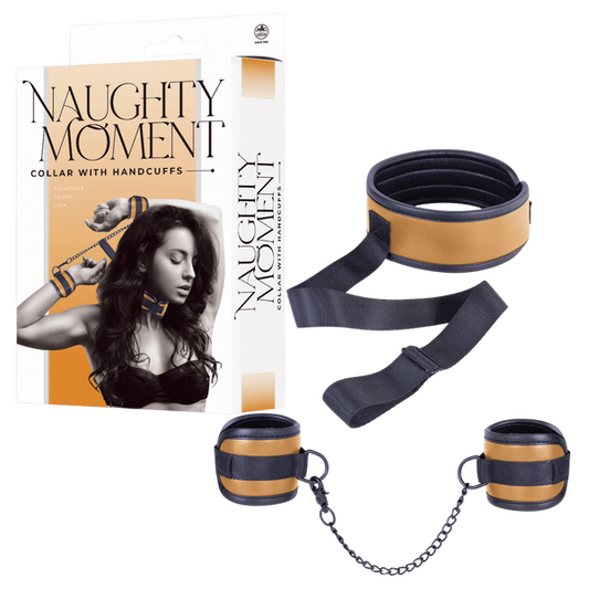 Excellent Power Naughty Moment Collar With Handcuffs Brown