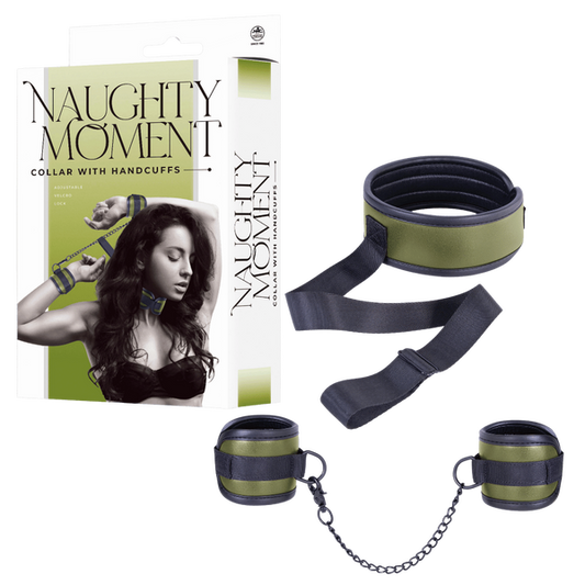 Excellent Power Naughty Moment Collar With Handcuffs Green