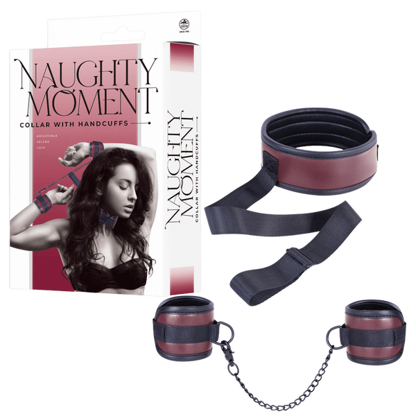 Excellent Power Naughty Moment Collar With Handcuffs Red