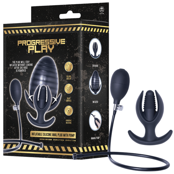 Excellent Power | Inflatable Silicone Anal Plug With Plug (Black)
