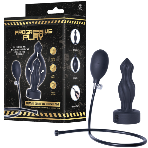 Excellent Power | Inflatable Silicone Anal Plug With Plug (Black)