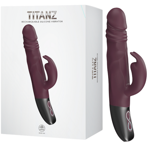 Excellent Power Titanz Rotating Rabbit Rechargeable Silicone Vibrator (Rubine Red)