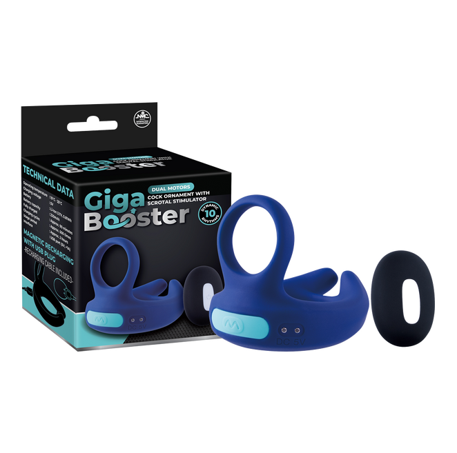 Excellent Power Giga Booster - Dual Motor Cock Ornament With Scrotal Stimulator (Blue)