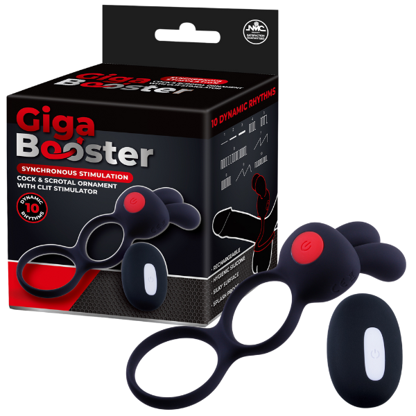 Excellent Power Giga Booster - Cock & Scrotal Ornament With Clit Stimulator (Black)