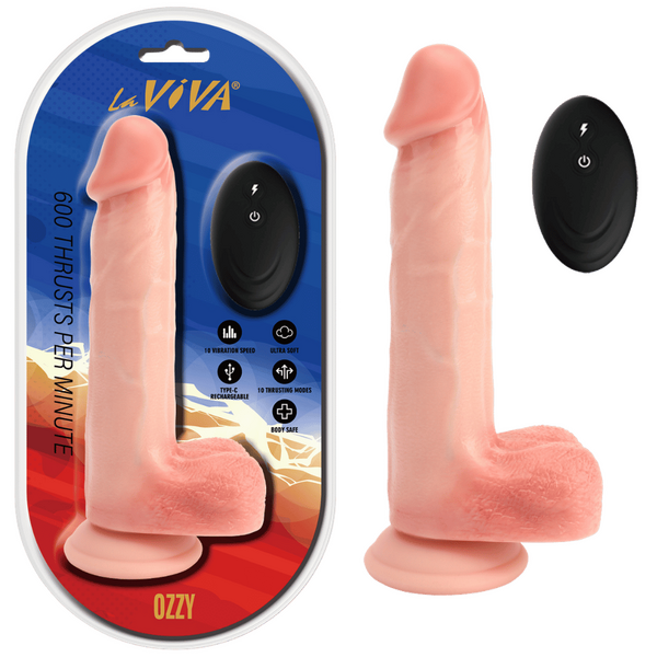 La Viva Aussie Dongs Ozzy Vibrating Thrusting Dildo with Remote Flesh