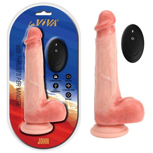 La Viva Aussie Dongs John Vibrating Thrusting Dildo with Remote Flesh