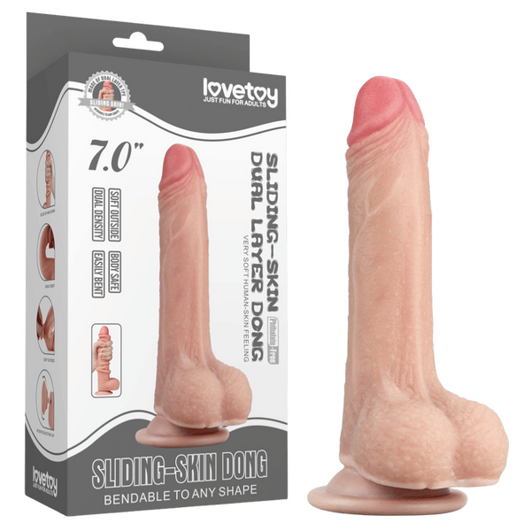Lovetoy 7" Sliding Skin Dual Layer Dong (Flesh)