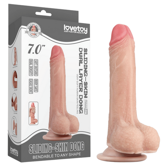 Lovetoy 7" Sliding Skin Dual Layer Dong (Flesh)