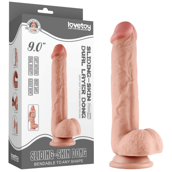 Lovetoy 9" Sliding Skin Dual Layer Dong (Flesh)