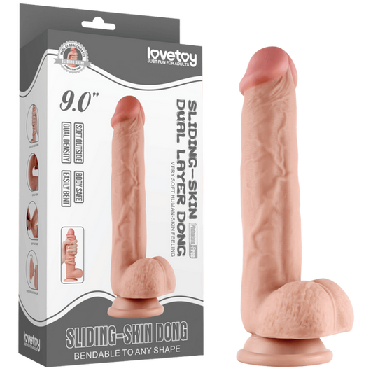 Lovetoy 9" Sliding Skin Dual Layer Dong (Flesh)