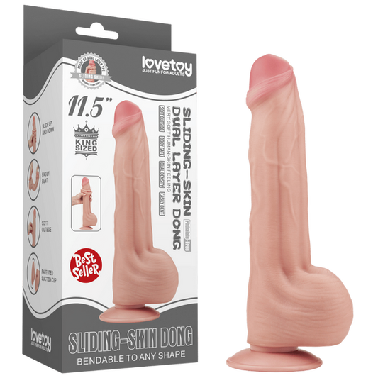 Lovetoy 11.5" King Sized Sliding Skin Dual Layer Dong (Flesh)