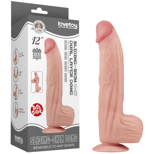 Lovetoy 12" King Sized Sliding Skin Dual Layer Dong (Flesh)