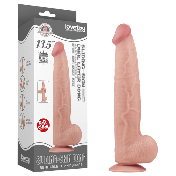 Lovetoy 13.5" King Sized Sliding Skin Dual Layer Dong (Flesh)