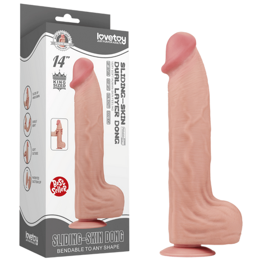 Lovetoy 14" King Sized Sliding Skin Dual Layer Dong (Flesh)