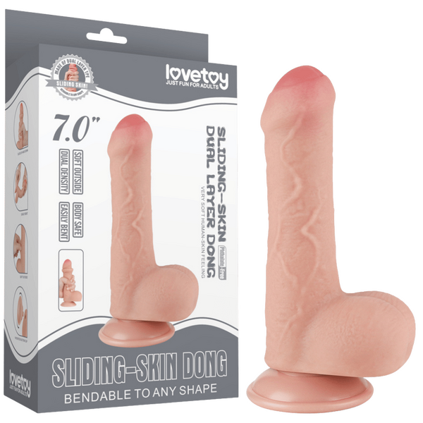 Lovetoy 7" Sliding Skin Dual Layer Dong (Flesh)