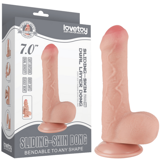 Lovetoy 7" Sliding Skin Dual Layer Dong (Flesh)