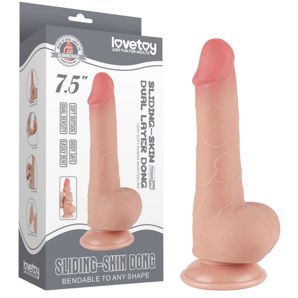 Lovetoy 7.5" Sliding Skin Dual Layer Dong (Flesh)