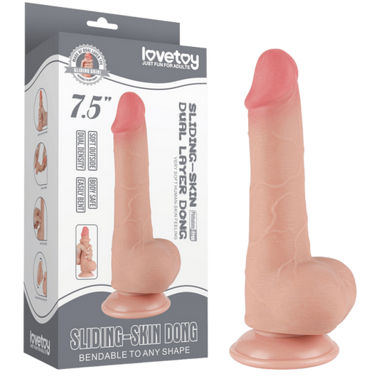 Lovetoy 7.5" Sliding Skin Dual Layer Dong (Flesh)