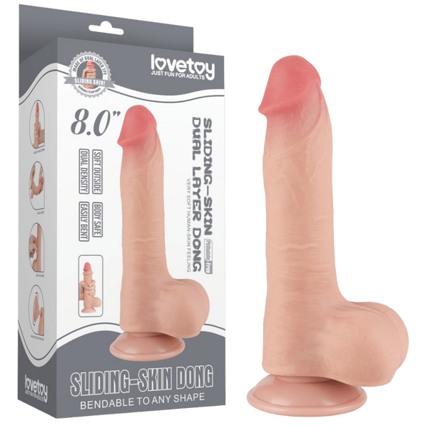 Lovetoy 8" Sliding Skin Dual Layer Dong (Flesh)