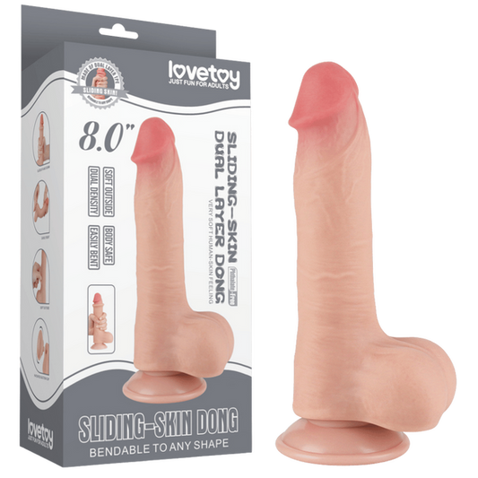 Lovetoy 8" Sliding Skin Dual Layer Dong (Flesh)