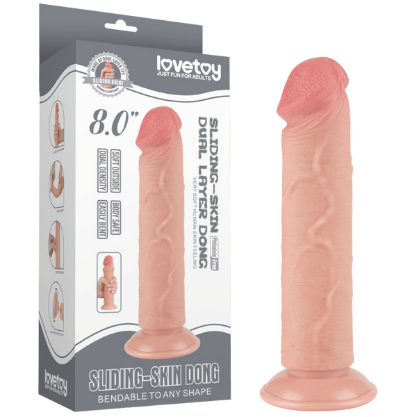 Lovetoy 8" Sliding Skin Dual Layer Dong (Flesh)