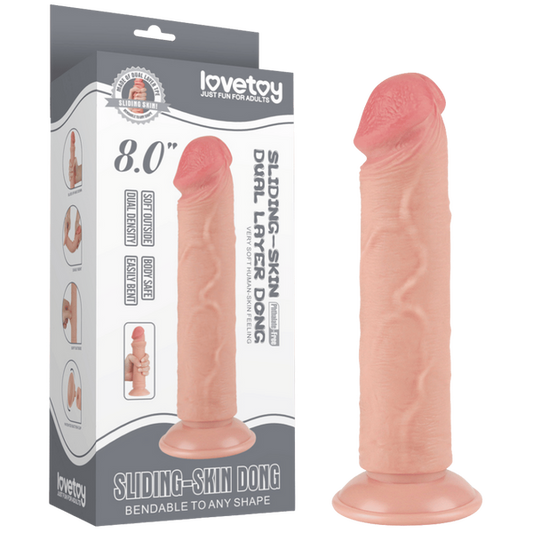 Lovetoy 8" Sliding Skin Dual Layer Dong (Flesh)