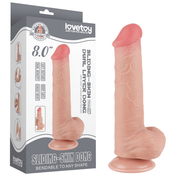 Lovetoy 8" Sliding Skin Dual Layer Dong (Flesh)