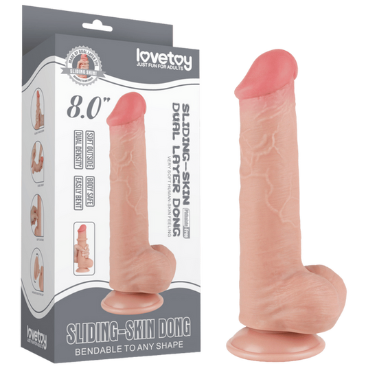 Lovetoy 8" Sliding Skin Dual Layer Dong (Flesh)