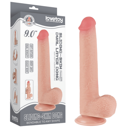 Lovetoy 9" Sliding Skin Dual Layer Dong (Flesh)