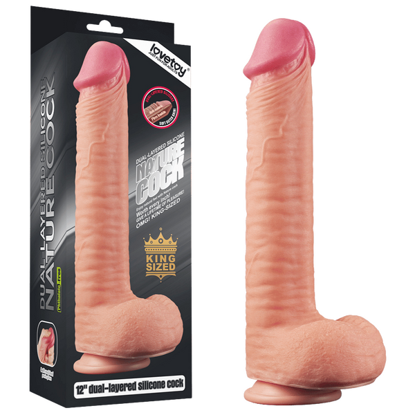 Lovetoy Nature Cock King Sized 12" Dual Layered Platinum Silicone Cock (Flesh)