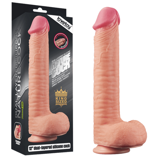 Lovetoy Nature Cock King Sized 12" Dual Layered Platinum Silicone Cock (Flesh)
