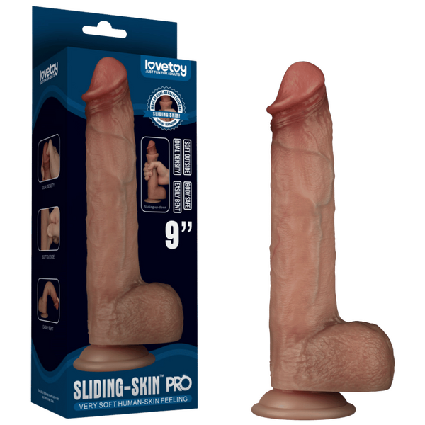 Lovetoy Sliding Skin Pro Dual Layer Silicone Dong Dildo 9"