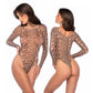 Mapale Lingerie Mesh Long Sleeve Leopard Bodysuit Size OS