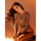 Mapale Lingerie Mesh Long Sleeve Leopard Bodysuit Size OS