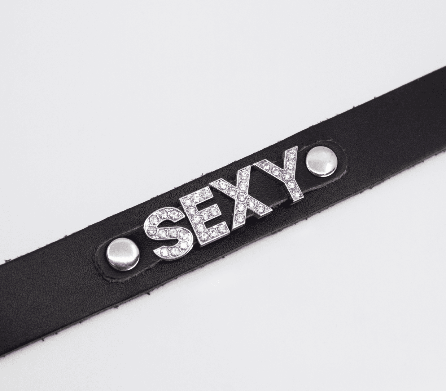 Love In Leather 'SEXY' Diamanté Word Thin Leather Collar