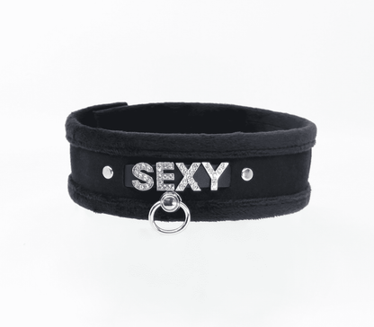 Love In Leather 'SEXY' Diamanté Word Soft & Fluffy Collar