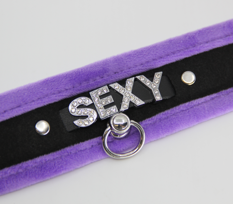 Love In Leather 'SEXY' Diamanté Word Soft & Fluffy Collar