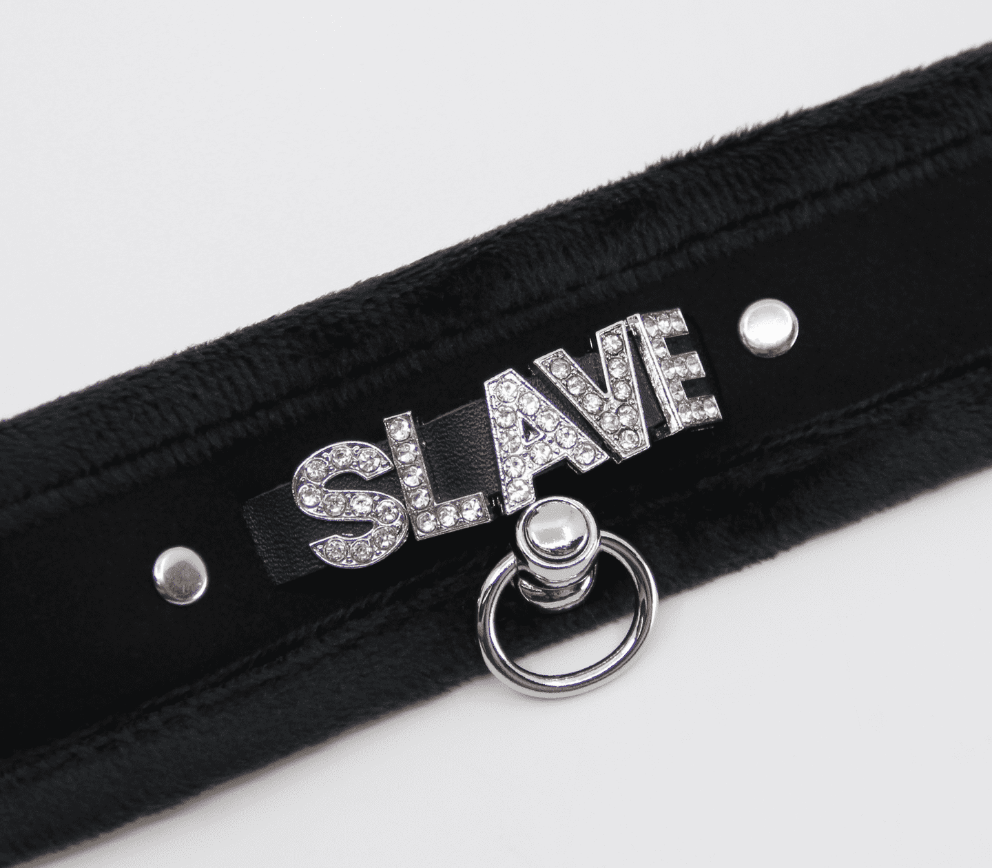 Love In Leather 'SLAVE' Diamanté Word Soft & Fluffy Collar