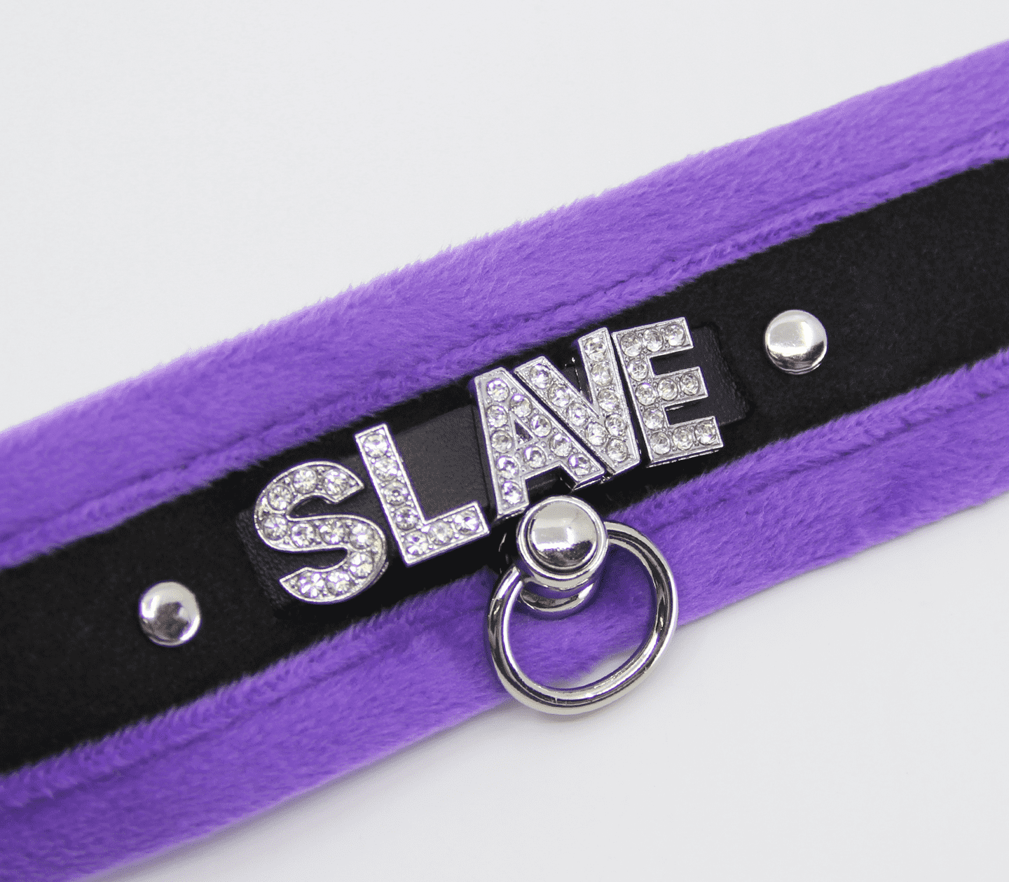 Love In Leather 'SLAVE' Diamanté Word Soft & Fluffy Collar