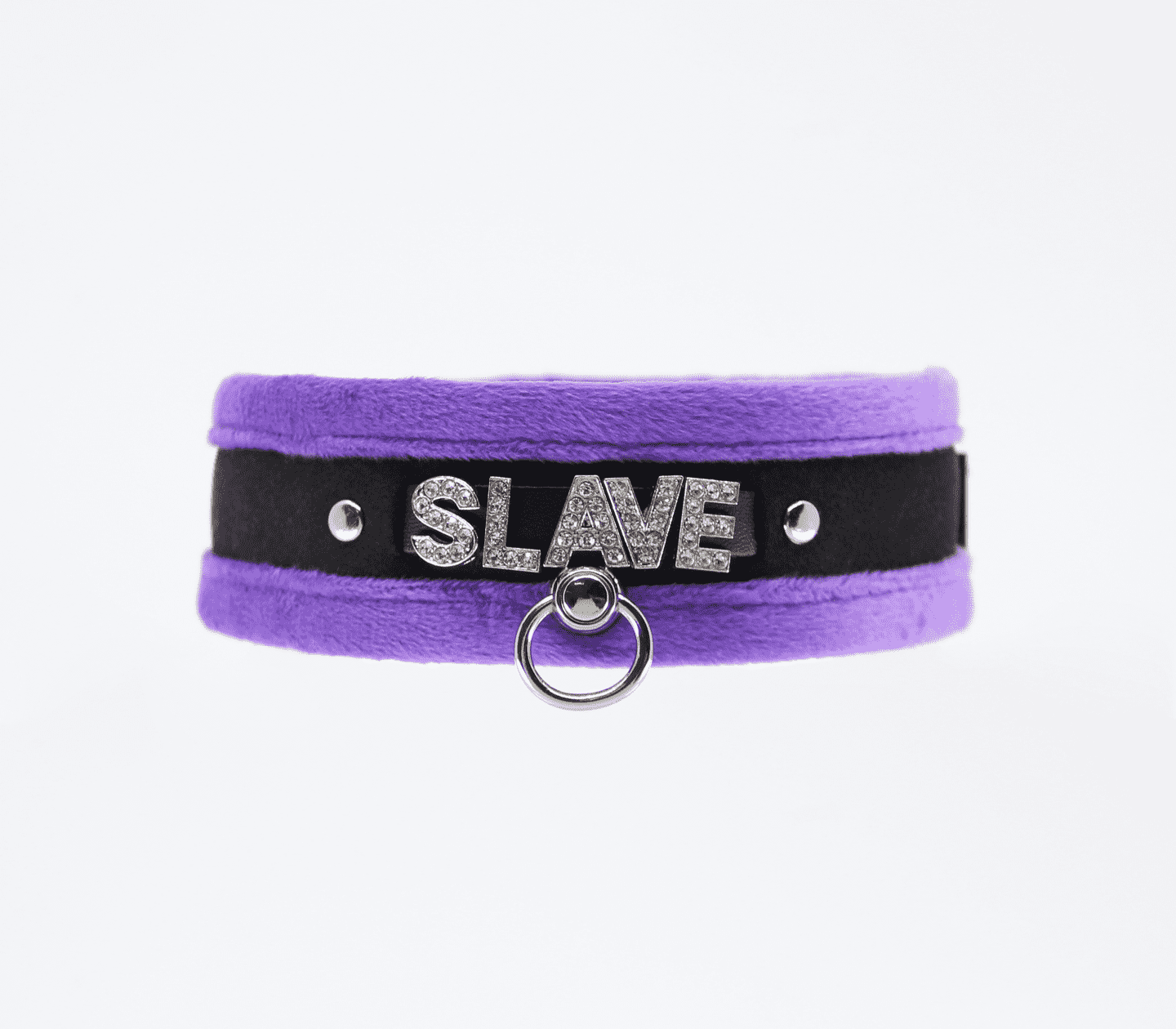 Love In Leather 'SLAVE' Diamanté Word Soft & Fluffy Collar