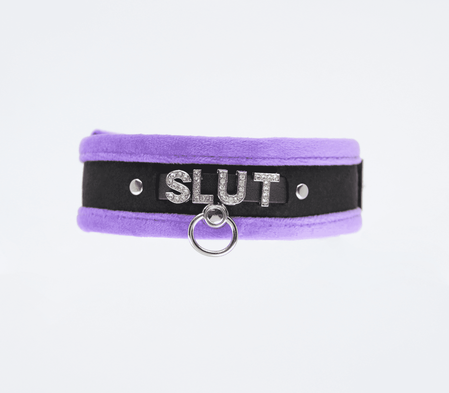 Love In Leather 'SLUT' Diamanté Word Soft & Fluffy Collar