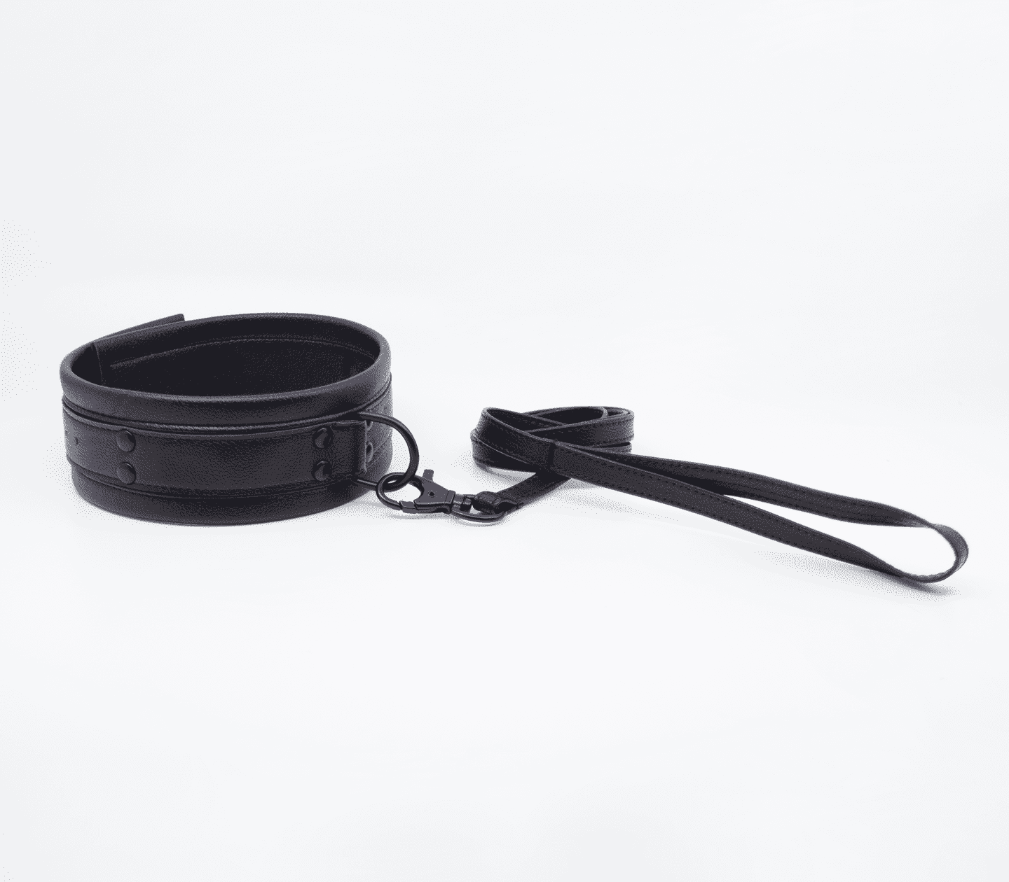 Love In Leather Faux Leather Collar & Lead Set with Matte Black Metal Hardware
