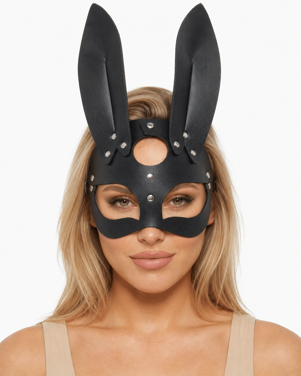 Love In Leather Down The Rabbit Hole. Half Face Leather Mask With Rabbit Ears