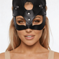Love In Leather Half Face Leather Mask With Cat Ears And Silver Stud Detail