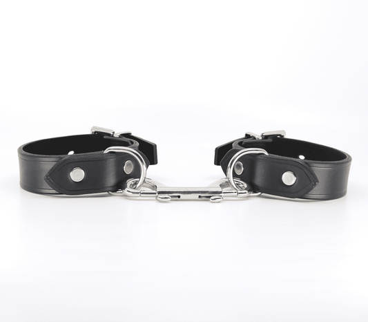 Love In Leather Classic Unlined Leather Handcuffs With Detachable Double Snap Join