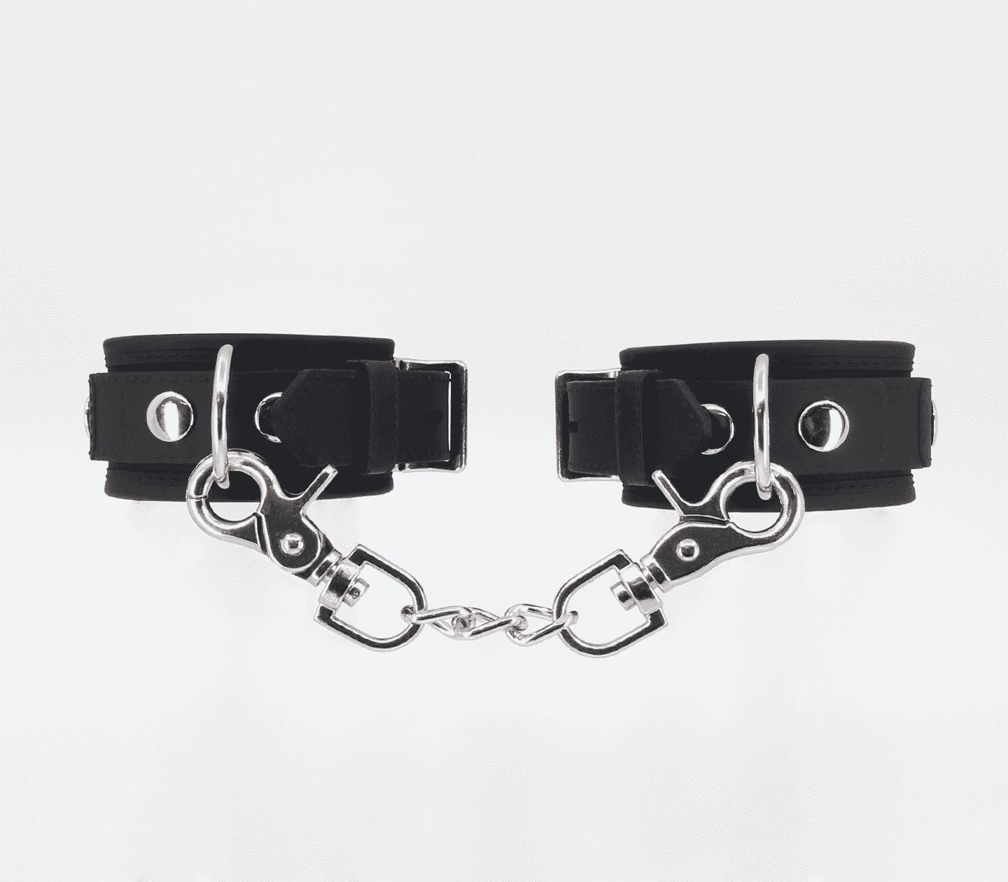 Love In Leather Heavy Silicone Handcuffs Featuring Chrome Coloured Hardware