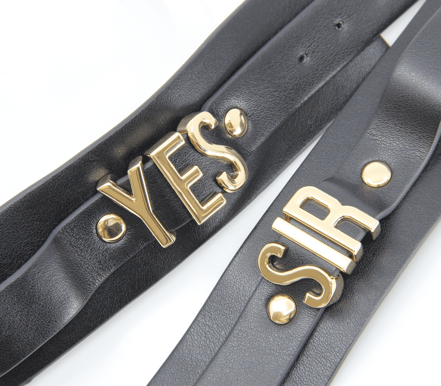 Love In Leather YES SIR Faux Leather Wrist Cuffs With Gold Hardware