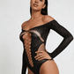 Love In Leather LIN009 Rhinestone Bodysuit One Size - MULTIPLE COLOURS