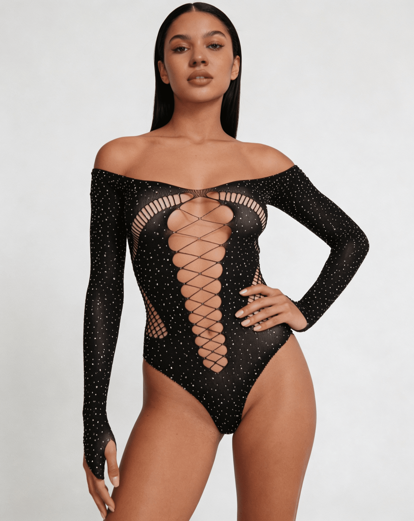 Love In Leather LIN009 Rhinestone Bodysuit One Size - MULTIPLE COLOURS