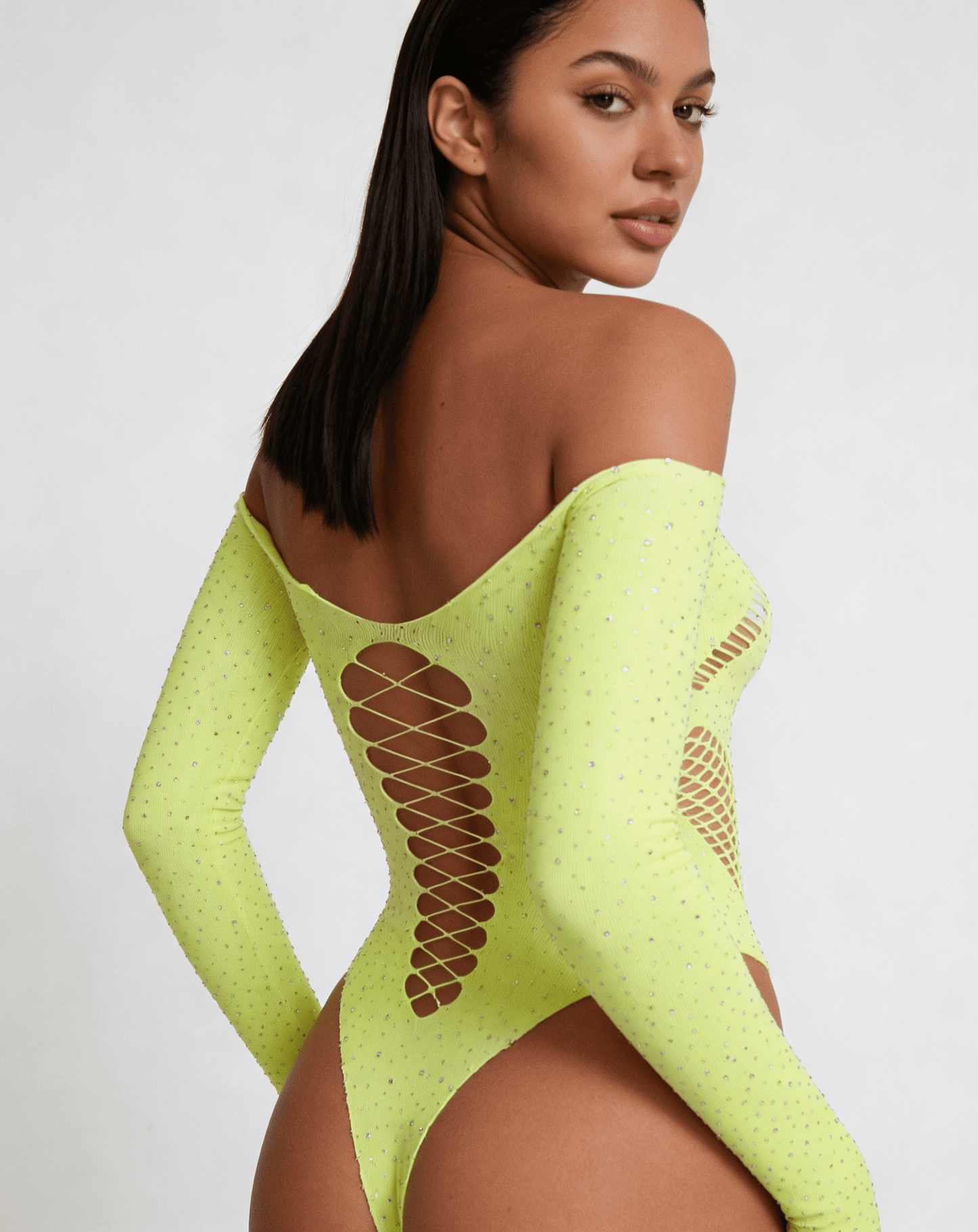Love In Leather LIN009 Rhinestone Bodysuit One Size - MULTIPLE COLOURS